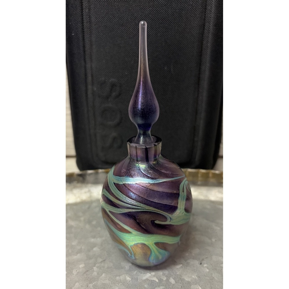 Vintage Art Deco Glass Iridescent Perfume Bottle Signed 2004 Beautiful! (c5)